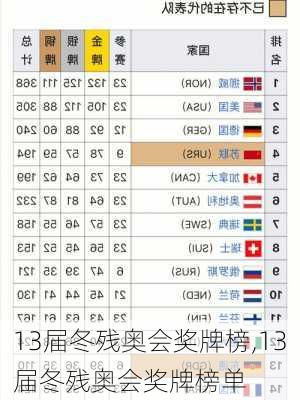 13届冬残奥会奖牌榜,13届冬残奥会奖牌榜单