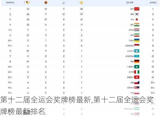 第十二届全运会奖牌榜最新,第十二届全运会奖牌榜最新排名