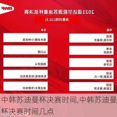 中韩苏迪曼杯决赛时间,中韩苏迪曼杯决赛时间几点