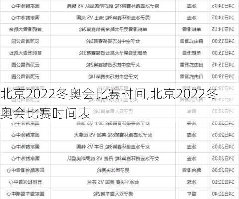 北京2022冬奥会比赛时间,北京2022冬奥会比赛时间表