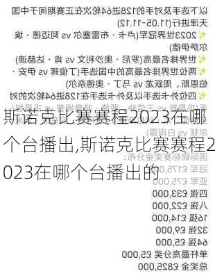 斯诺克比赛赛程2023在哪个台播出,斯诺克比赛赛程2023在哪个台播出的