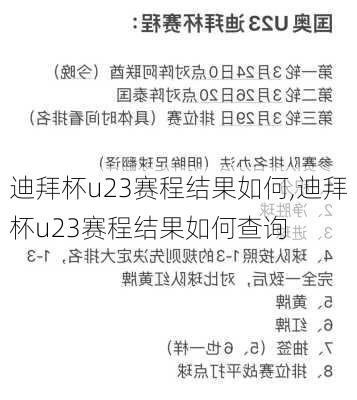 迪拜杯u23赛程结果如何,迪拜杯u23赛程结果如何查询