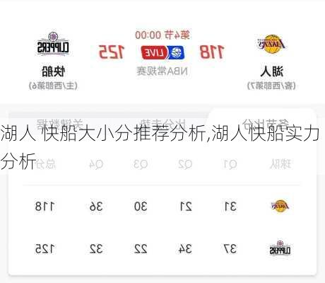 湖人 快船大小分推荐分析,湖人快船实力分析