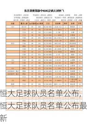 恒大足球队员名单公布,恒大足球队员名单公布最新