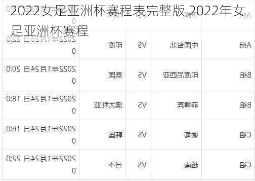 2022女足亚洲杯赛程表完整版,2022年女足亚洲杯赛程