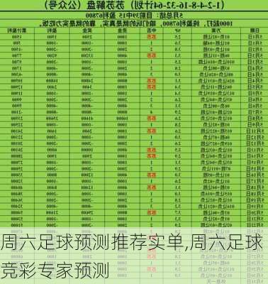 周六足球预测推荐实单,周六足球竞彩专家预测