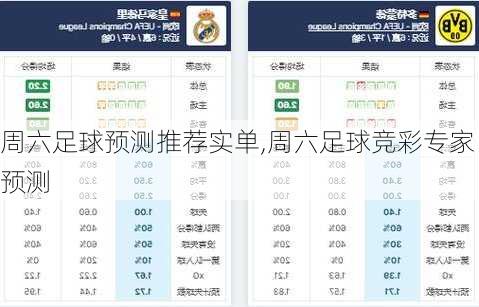 周六足球预测推荐实单,周六足球竞彩专家预测