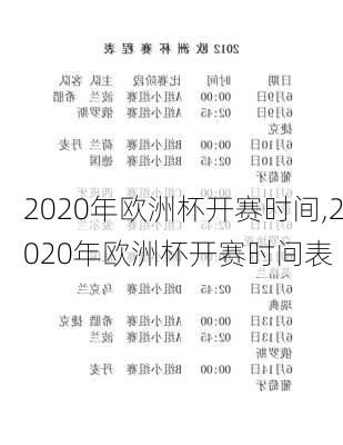 2020年欧洲杯开赛时间,2020年欧洲杯开赛时间表