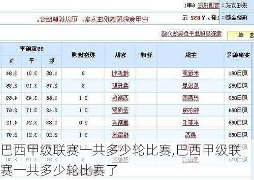 巴西甲级联赛一共多少轮比赛,巴西甲级联赛一共多少轮比赛了