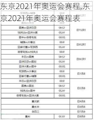 东京2021年奥运会赛程,东京2021年奥运会赛程表