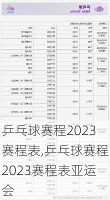 乒乓球赛程2023赛程表,乒乓球赛程2023赛程表亚运会