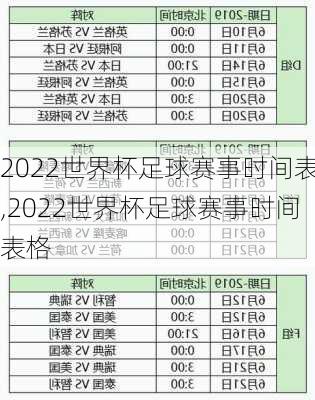 2022世界杯足球赛事时间表,2022世界杯足球赛事时间表格