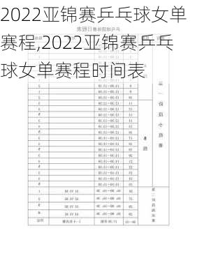 2022亚锦赛乒乓球女单赛程,2022亚锦赛乒乓球女单赛程时间表