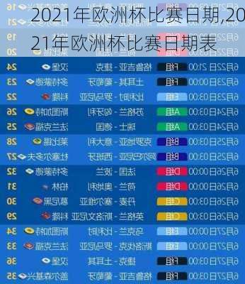 2021年欧洲杯比赛日期,2021年欧洲杯比赛日期表