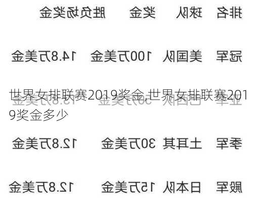 世界女排联赛2019奖金,世界女排联赛2019奖金多少