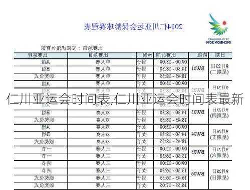 仁川亚运会时间表,仁川亚运会时间表最新