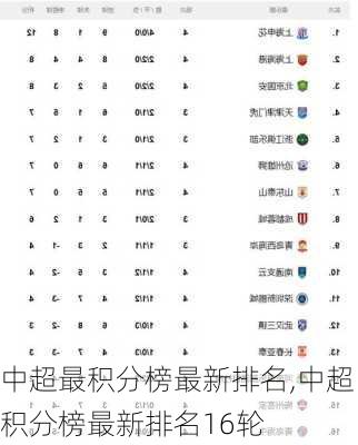 中超最积分榜最新排名,中超积分榜最新排名16轮