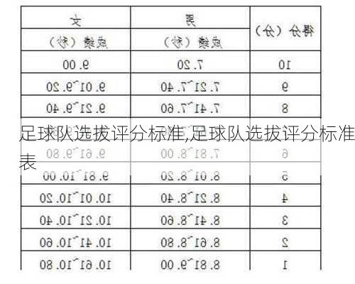 足球队选拔评分标准,足球队选拔评分标准表