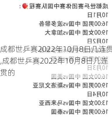 成都世乒赛2022年10月8日几连贯,成都世乒赛2022年10月8日几连贯的