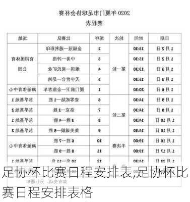 足协杯比赛日程安排表,足协杯比赛日程安排表格