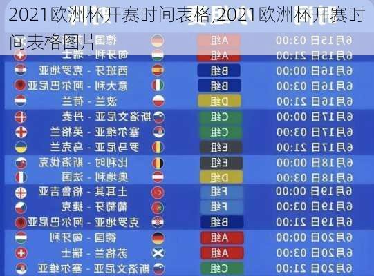 2021欧洲杯开赛时间表格,2021欧洲杯开赛时间表格图片