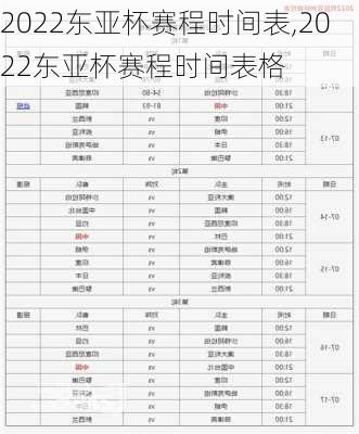 2022东亚杯赛程时间表,2022东亚杯赛程时间表格