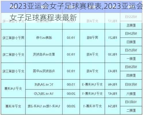 2023亚运会女子足球赛程表,2023亚运会女子足球赛程表最新