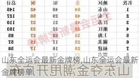 山东全运会最新金牌榜,山东全运会最新金牌榜单