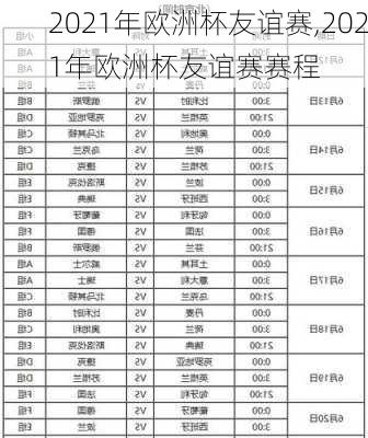 2021年欧洲杯友谊赛,2021年欧洲杯友谊赛赛程