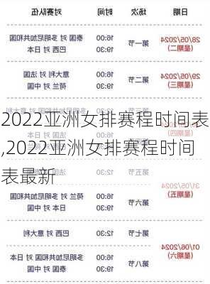 2022亚洲女排赛程时间表,2022亚洲女排赛程时间表最新