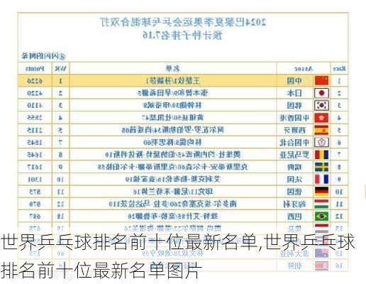 世界乒乓球排名前十位最新名单,世界乒乓球排名前十位最新名单图片