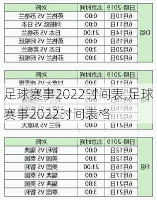 足球赛事2022时间表,足球赛事2022时间表格