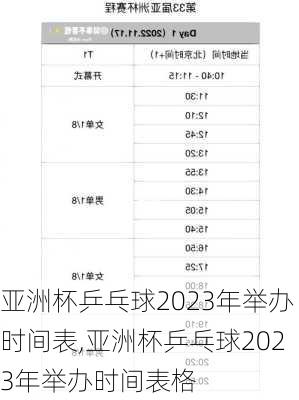 亚洲杯乒乓球2023年举办时间表,亚洲杯乒乓球2023年举办时间表格