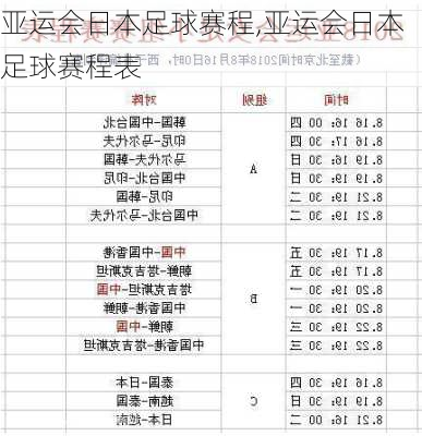 亚运会日本足球赛程,亚运会日本足球赛程表