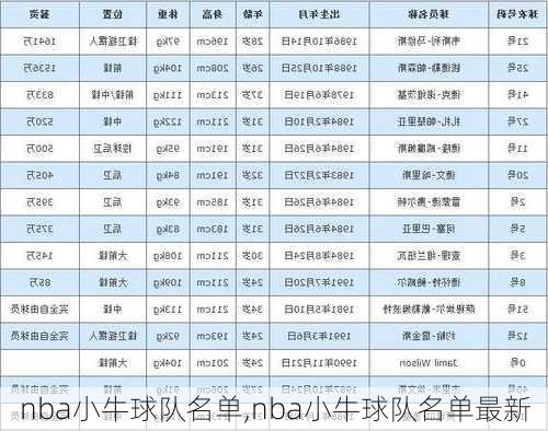 nba小牛球队名单,nba小牛球队名单最新