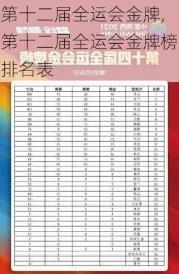 第十二届全运会金牌,第十二届全运会金牌榜排名表