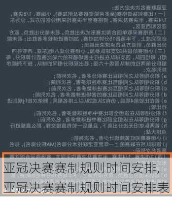 亚冠决赛赛制规则时间安排,亚冠决赛赛制规则时间安排表