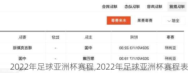 2022年足球亚洲杯赛程,2022年足球亚洲杯赛程表