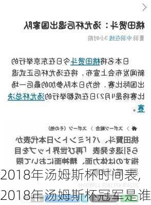 2018年汤姆斯杯时间表,2018年汤姆斯杯冠军是谁