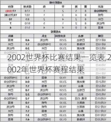 2002世界杯比赛结果一览表,2002年世界杯赛程结果