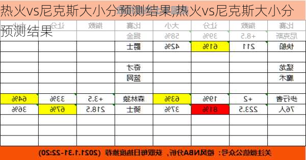 热火vs尼克斯大小分预测结果,热火vs尼克斯大小分预测结果