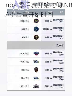 nba 季后赛开始时间,NBA季后赛开始时间