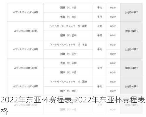 2022年东亚杯赛程表,2022年东亚杯赛程表格