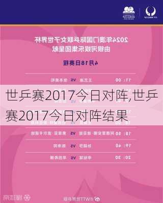 世乒赛2017今日对阵,世乒赛2017今日对阵结果