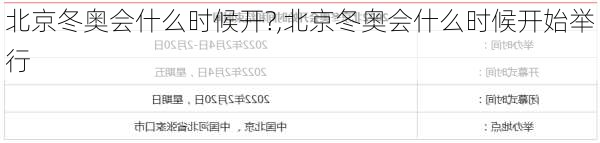 北京冬奥会什么时候开?,北京冬奥会什么时候开始举行
