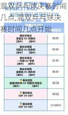 混双乒乓球决赛时间几点,混双乒乓球决赛时间几点开始