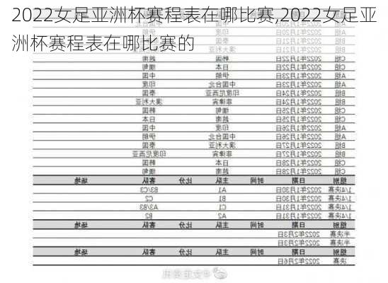 2022女足亚洲杯赛程表在哪比赛,2022女足亚洲杯赛程表在哪比赛的