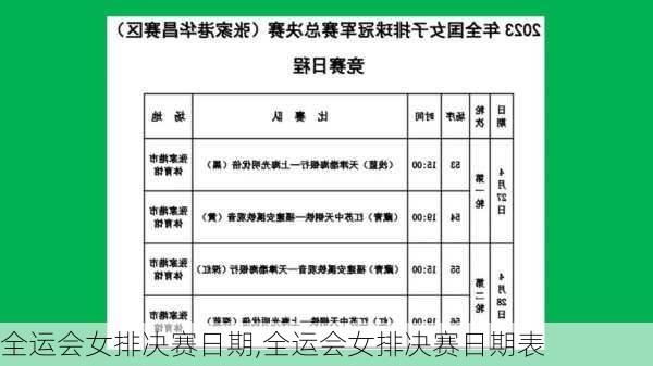 全运会女排决赛日期,全运会女排决赛日期表