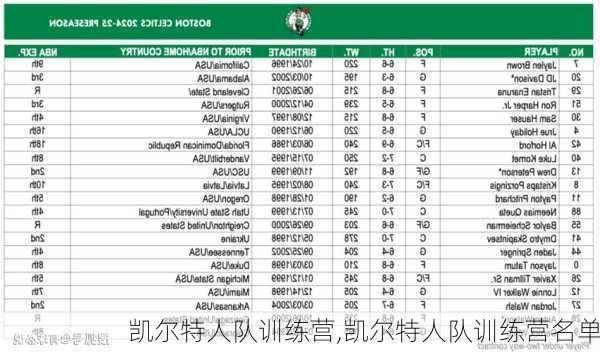 凯尔特人队训练营,凯尔特人队训练营名单