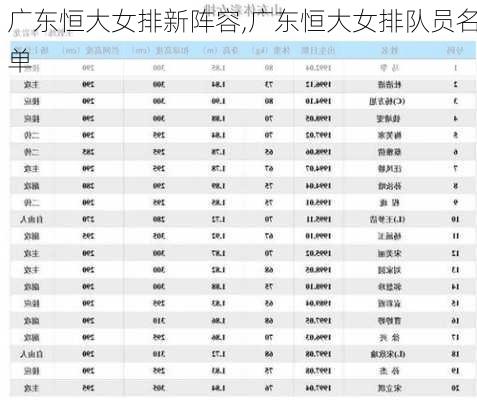 广东恒大女排新阵容,广东恒大女排队员名单